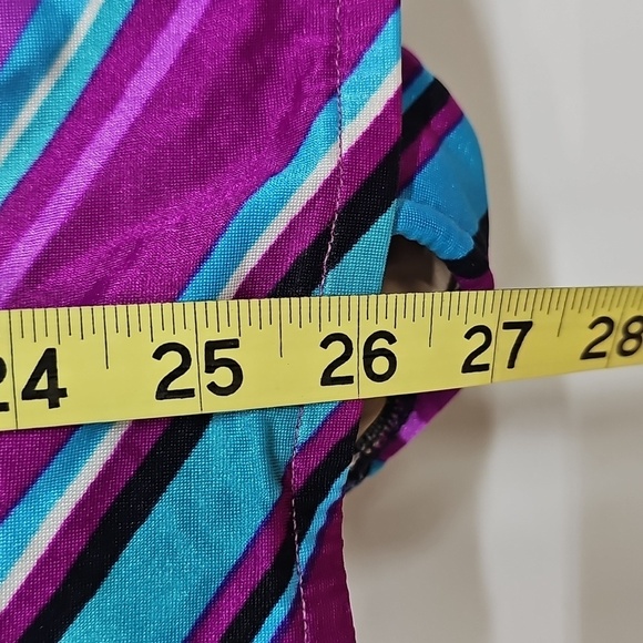 Vtg Rose Marie Reid 70s Swimsuit Purple Turquoise Stripes SZ 12, Elastic Is Bad - Picture 9 of 13